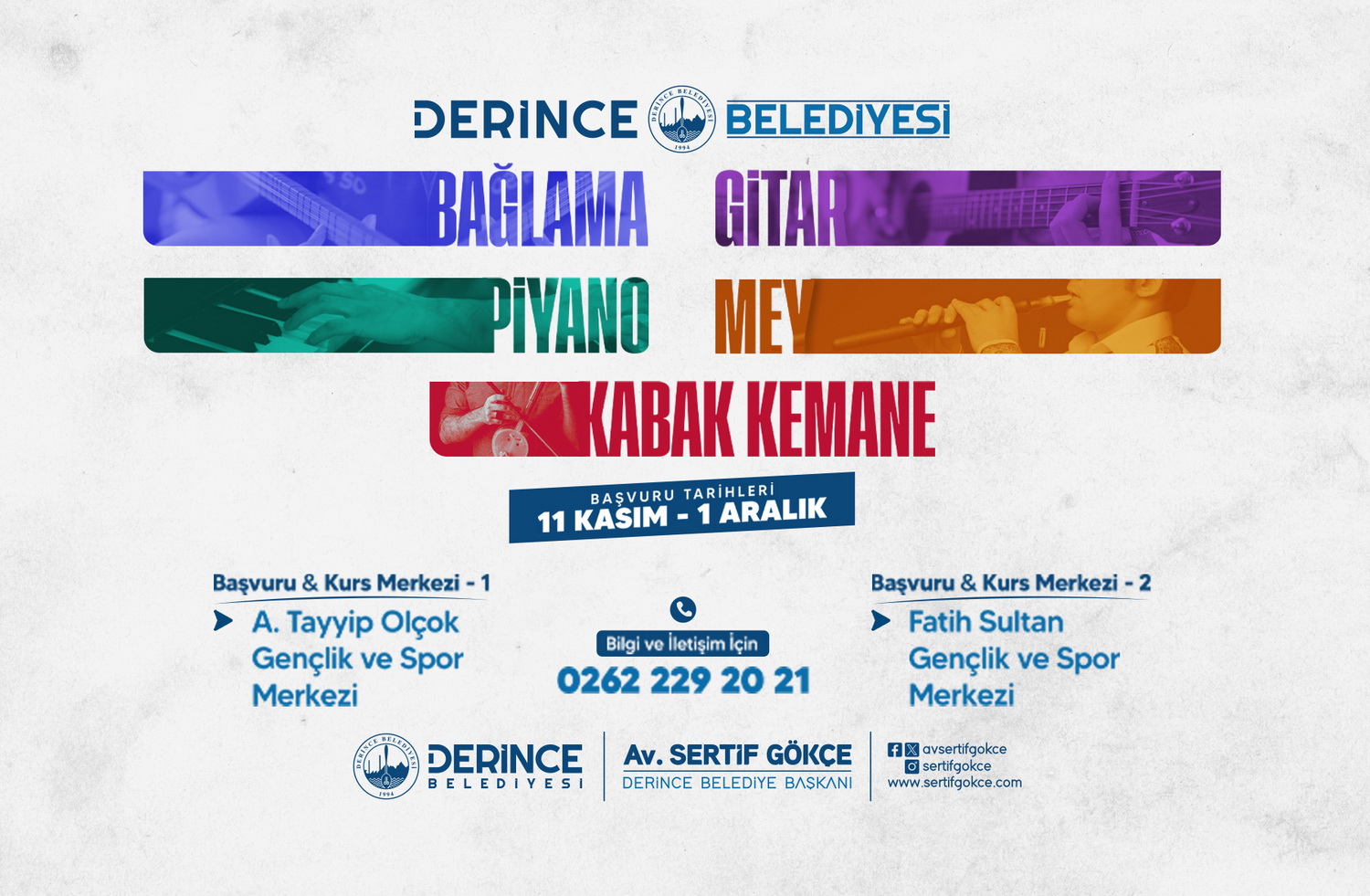 Derince Belediyesi’nin iki ayrı merkezde düzenleyeceği müzik kursları için başvuru