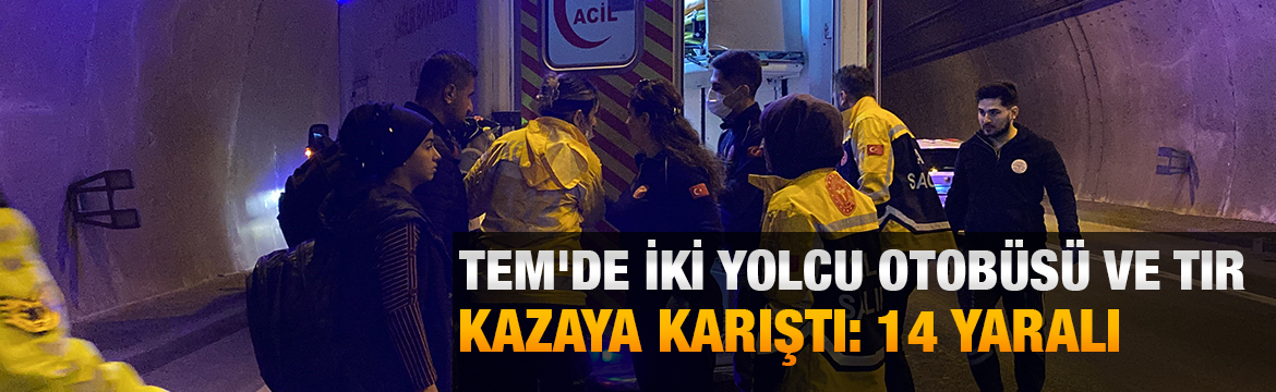 TEM Otoyolu'nun Kocaeli geçişinde tır ve iki şehirlerarası yolcu otobüsünün