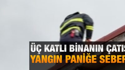 Kocaeli'nin Başiskele ilçesinde 3 katlı binanın çatı kısmında çıkan yangın