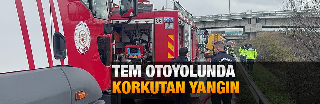 Kocaeli'de beton katkısı taşıyan tankerin balatası alev aldı.