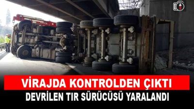 Körfez’de TIR devrildi. Taş yüklü bir kamyonun virajda devrilmesi sebebiyle