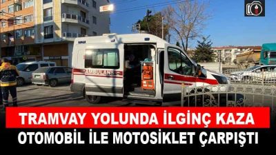 İzmit tramvay yolunda kaza. Otomobil ile motosiklet sürücüsünün çarpıştığı kazada