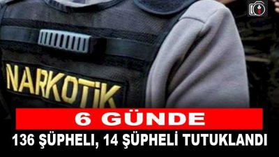 Kocaeli’de 6 günde 136 uyuşturucu şüphelisi yakalandı, 14 şüpheli tutuklandı.