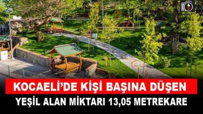 Kocaeli’de kişi başına düşen yeşil alan miktarı 13,05 metrekareye ulaştı.