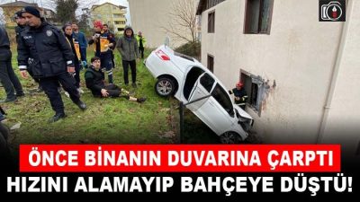 Binanın duvarına çarpan araç bahçeye düştü | Başiskele’de sürücüsünün kontrolünden