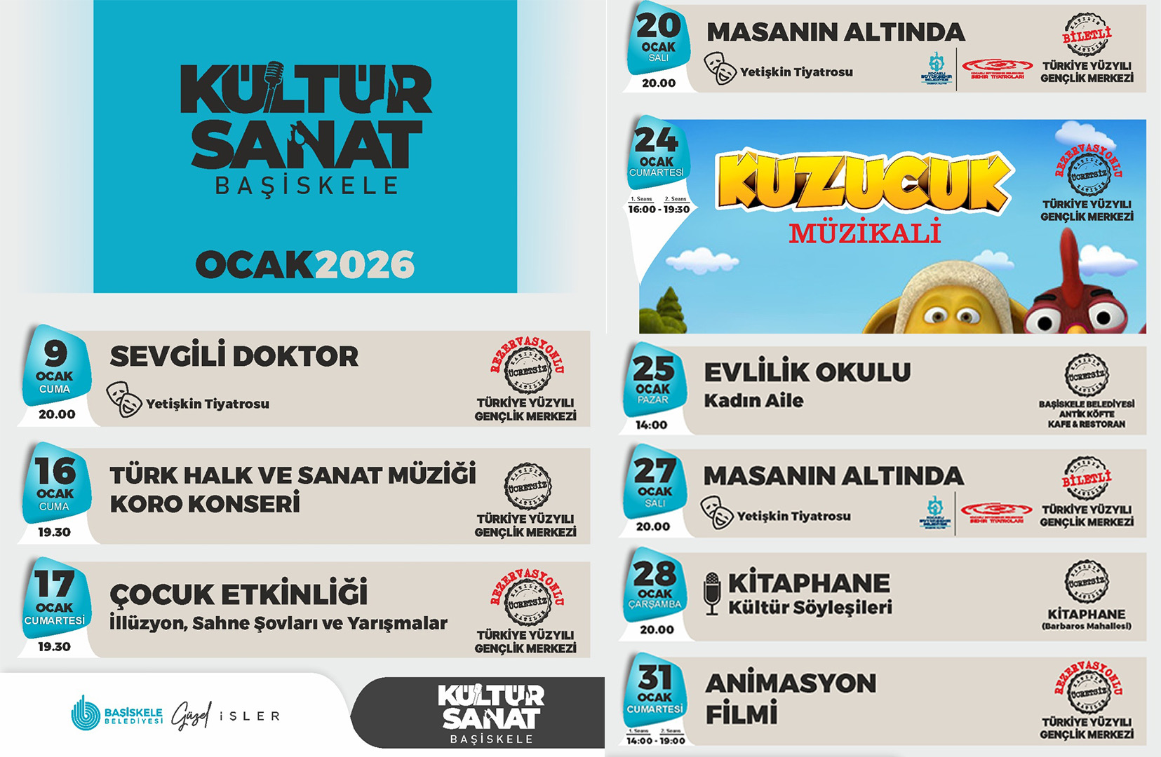 Başiskele Belediyesi, “Başiskele Kültür-Sanat” Ocak ayı etkinlik takvimiyle 2026 yılına