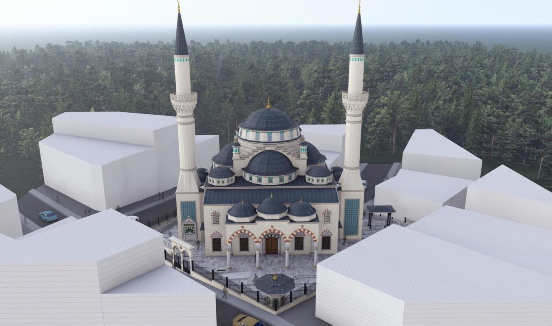 Kocaeli Büyükşehir Belediyesi’nin koordinasyonunda yapımı süren Kuruçeşme Merkez Camii’nde çalışmalar