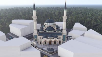 Kocaeli Büyükşehir Belediyesi’nin koordinasyonunda yapımı süren Kuruçeşme Merkez Camii’nde çalışmalar