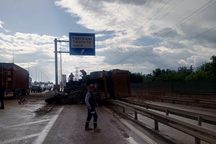 Kocaeli'nin Başiskele ilçesinde yola aniden çıkan köpeğe çarpmamak için manevra