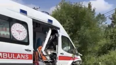 Kocaeli'nin Kandıra ilçesinde hasta taşıdığı sırada kontrolden çıkarak yeşillik alana