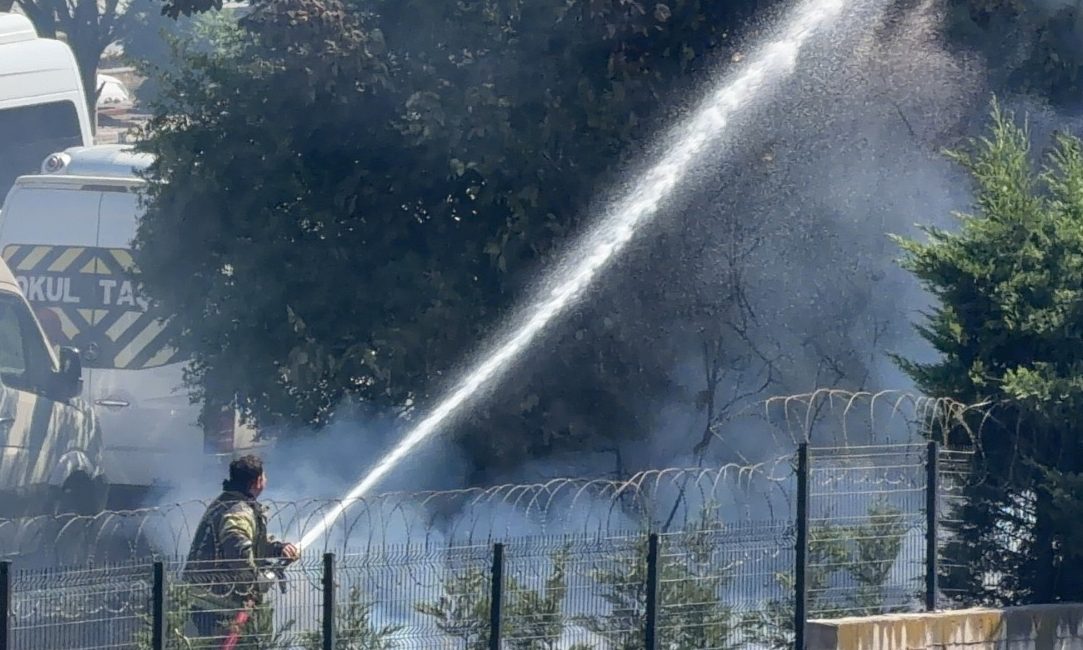 Kocaeli'nin Gebze ilçesinde ağaçlık alanda çıkan yangın, itfaiye ekiplerinin zamanında