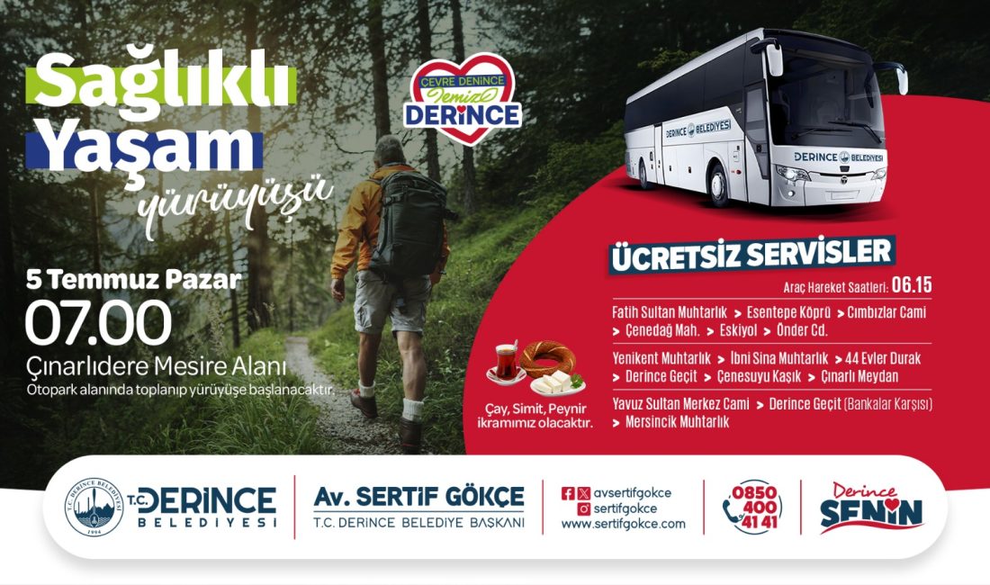 Derince Belediyesi’nin 5 Temmuz Pazar günü düzenleyeceği Sağlıklı Yaşam Yürüyüşü,