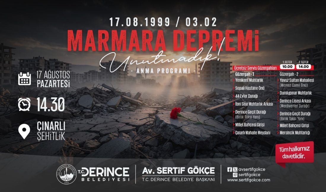 17 Ağustos 1999 Marmara Depremi’nin 27. yıl dönümünde Derince Belediyesi