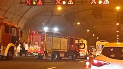 Kuzey Marmara Otoyolu'nda kontrolden çıkarak tünel duvarına çarpan hafif ticari