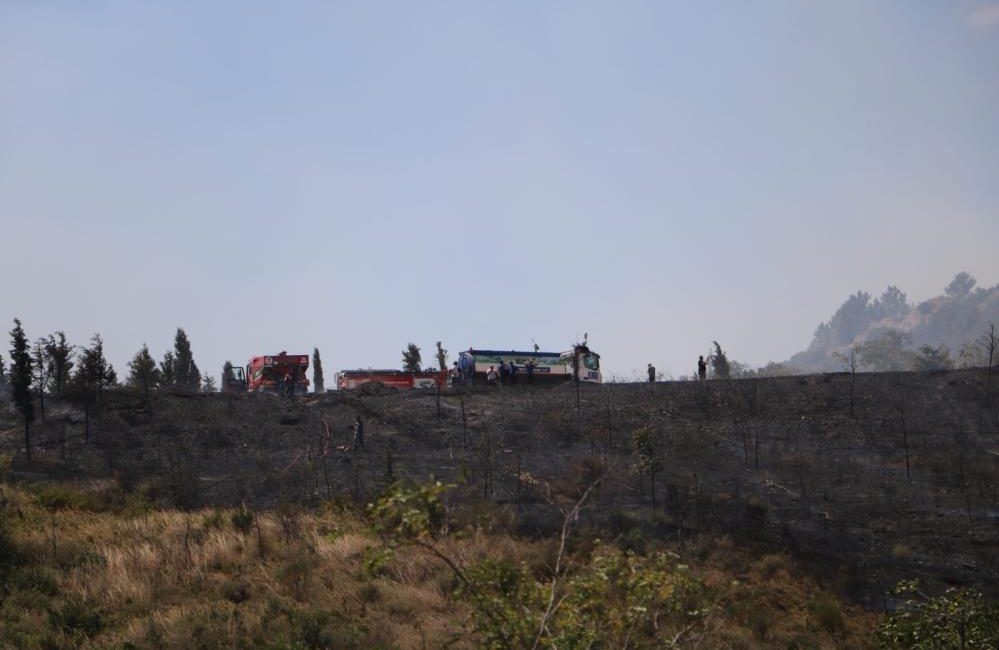 Kocaeli'nin Gebze ilçesinde ormanlık alanda çıkan yangın havadan ve karadan